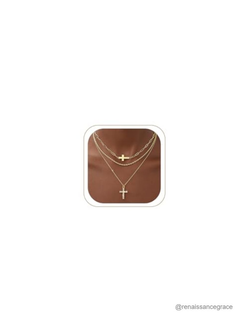 14K Gold Plated Cross Necklace Set for Women, 3 Layer Pendant Layering